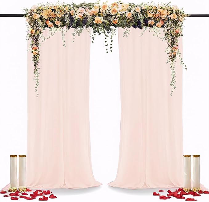 DUOBAO Peach Chiffon Backdrop Curtain-2 Panels 29"x120" Wedding Chiffon - Image 2