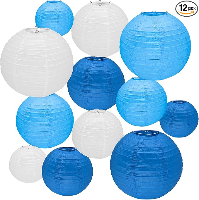 12Pcs Round Paper Lanterns Assorted Sizes by Peywot