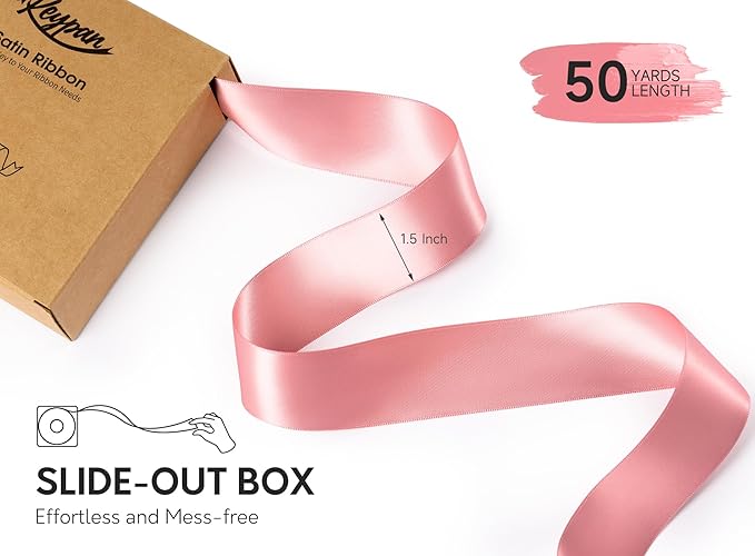 Pink Satin Ribbon 1-1/2 Inch x 50 Yards Double-Faced Valentines Ribbons - Image 2
