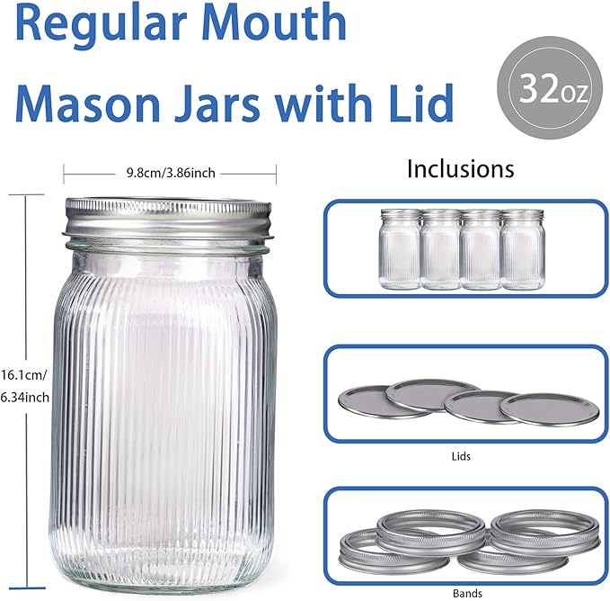 WELLIFE 6 Pcs Wide Mouth Mason Jars 32 OZ, Large Mason Jars - Image 2