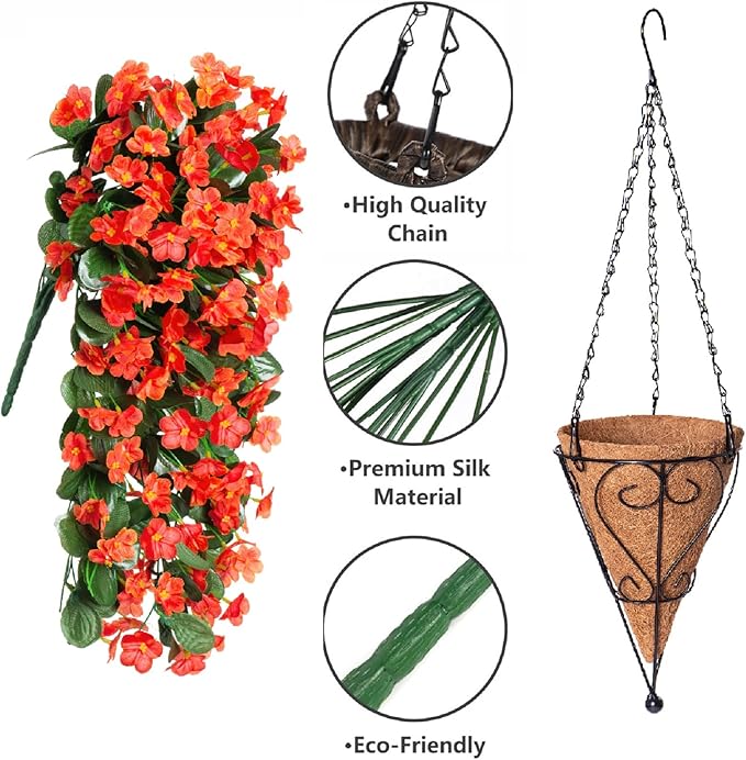 Artificial Fake Fall Hanging Flowers Plants Baskets - Image 3