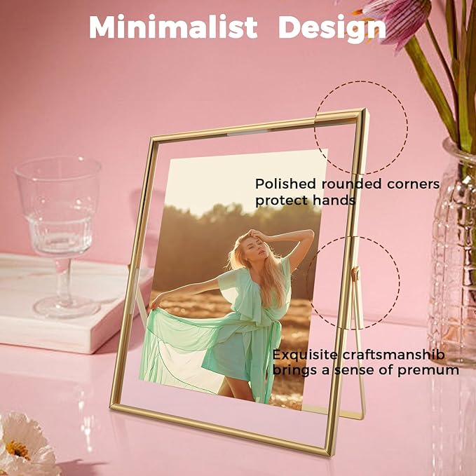 Gold Floating Frame, For Picture 7x9, Tabletop Photo Frames, Classy Gift For - Image 3