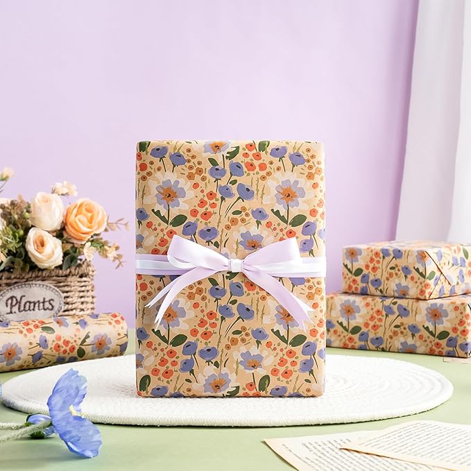 WRAPAHOLIC Kraft Floral Wrapping Paper Roll - Image 4