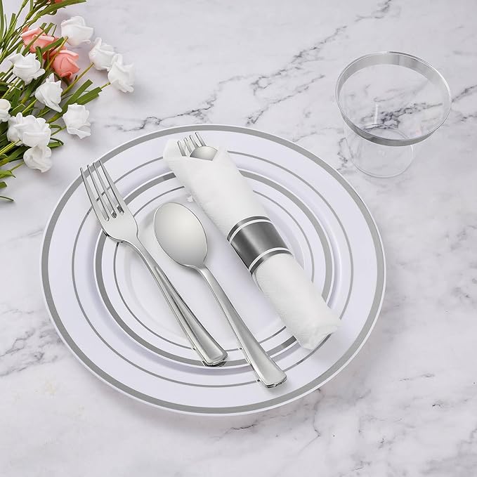 Goodluck 350 Piece Silver Plastic Dinnerware Set - Image 2