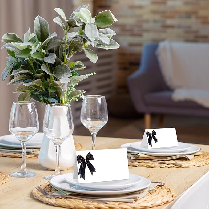 25 Pack Black Bow Place Cards, Editable Name Cards - Image 5