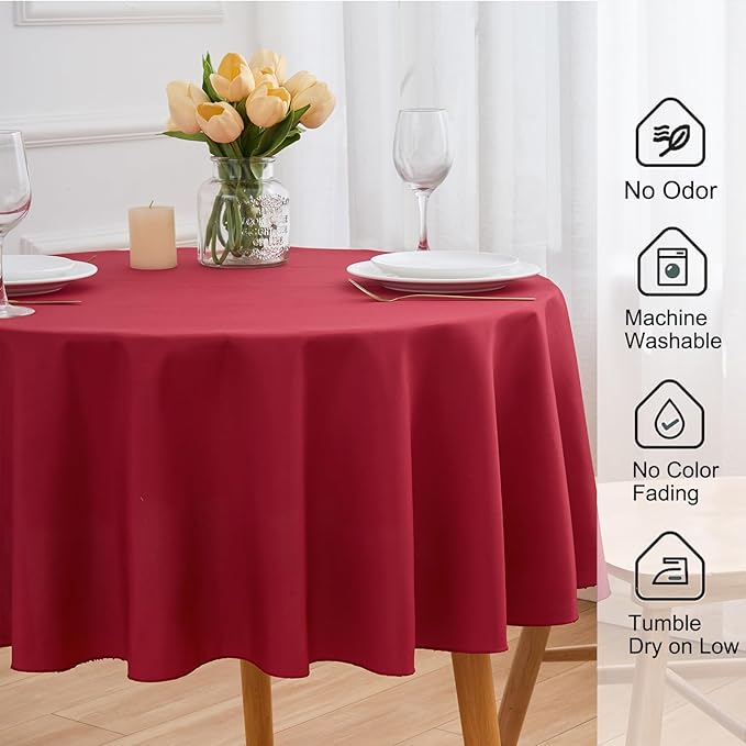 Burgundy 6 Pack Round 60 Inch Tablecloth, Premium Polyester Table Cloth - Image 3
