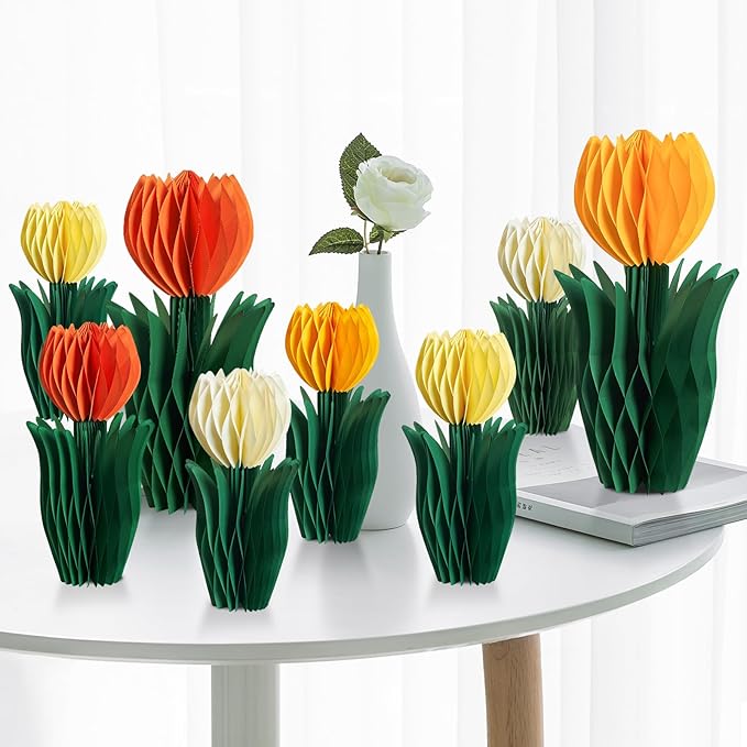 SUNBEAUTY 8 PCS Flower Honeycomb Decoration Tulip Honeycomb Decoration Mother's by SUNBEAUTY