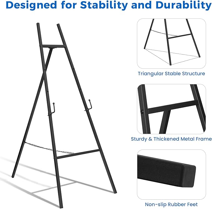 ARTASY 57" Black Easel Stand for Wedding Signs, Portable Artist Easel for - Image 5