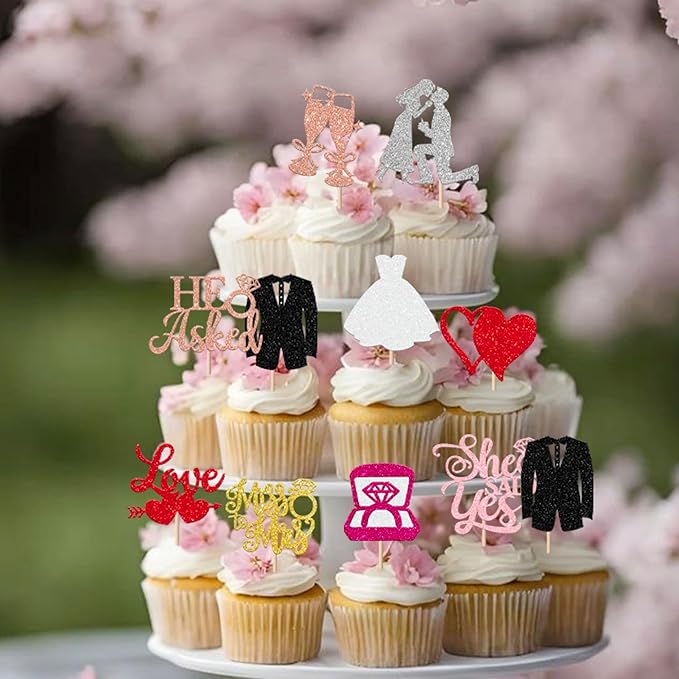 30 Pack Bride to be Cupcake Toppers Glitter Diamond Ring Love I Do Cupcake - Image 5