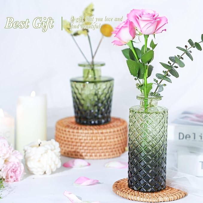 Green Glass Bud Vases Set of 12, Mini Flower Vase - Image 6