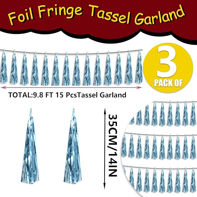 3P Metallic Fringe Tassel Banner Garland Foil Tinsel Streamer Wall Hanging - Image 2