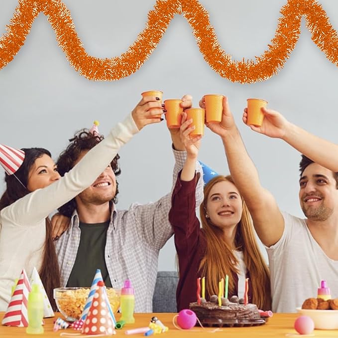 50 Feet Macaron Orange Christmas Tinsel Garland, Metallic Foil Twist Banner - Image 7