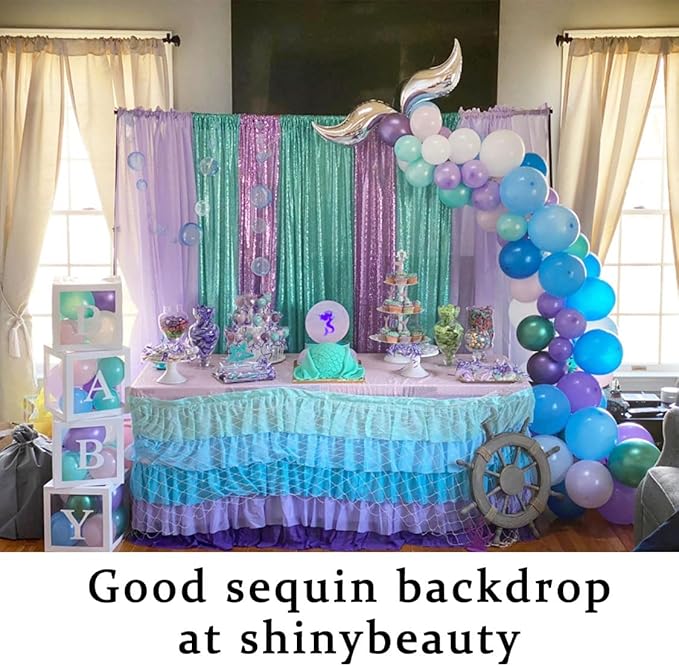 ShinyBeauty Sequin Backdrop 4x10ft Teal Sequin Curtains 2 Panels Wedding Drapes - Image 6