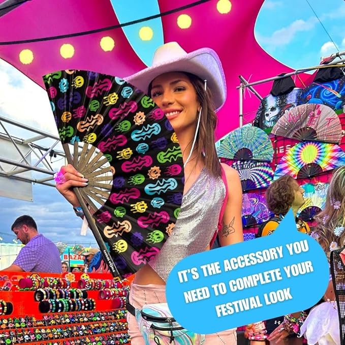 Kandies World UV Reactive Custom Festival Folding Hand Fan - Image 3