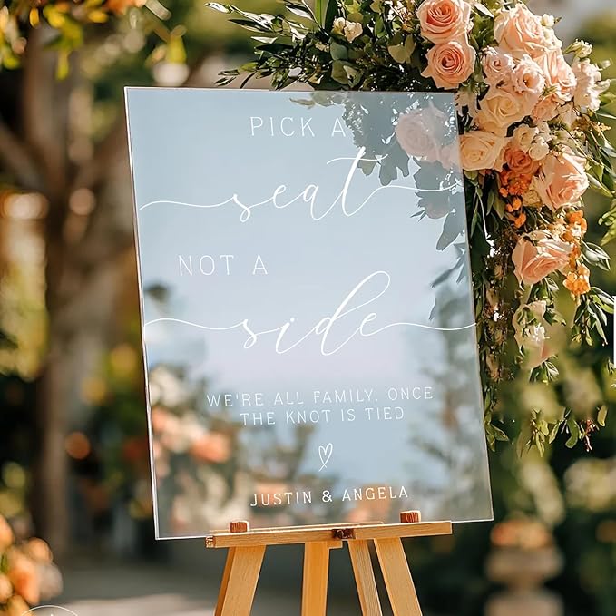 Pick a Seat Not a Side Wedding Yard Sign – Elegant Heart Design – Personalized - Image 3