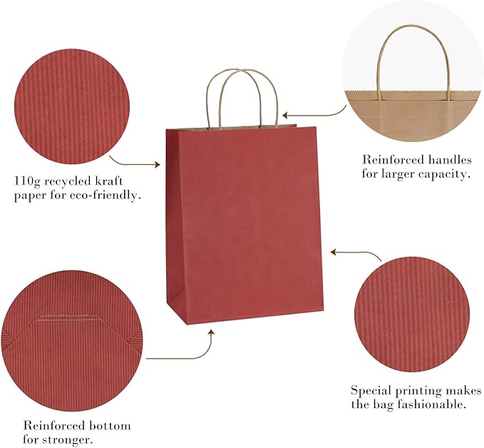 BagDream Gift Bags 8x4.25x10.5 50Pcs Red Kraft Paper Bags - Image 3