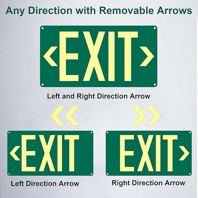 Photoluminescent Exit Sign, Glow In The Dark Aluminum Exit Sign Green - Image 4