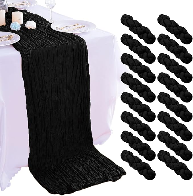 16PCS Black Cheesecloth Table Runner 10FT 35x120Inch Boho Gauze Cloth Long by AIRIT+LOVELY