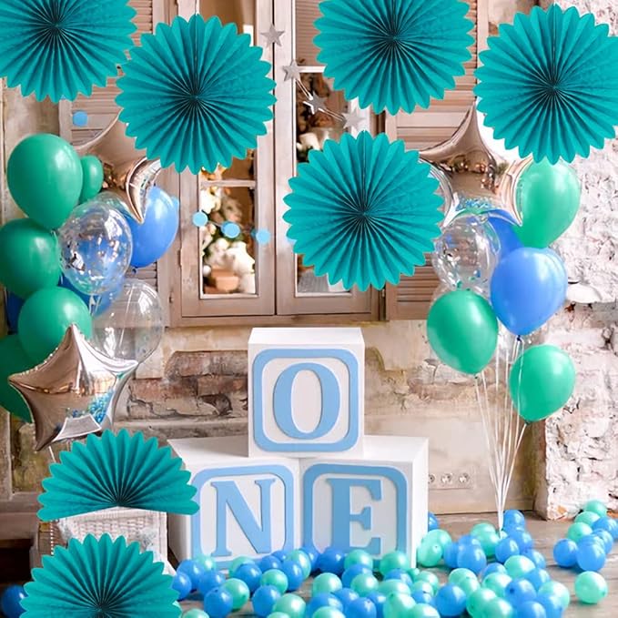Easy Joy Teal Party Decorations Paper Fans Birthday Wedding Home Party Hanging - Image 5