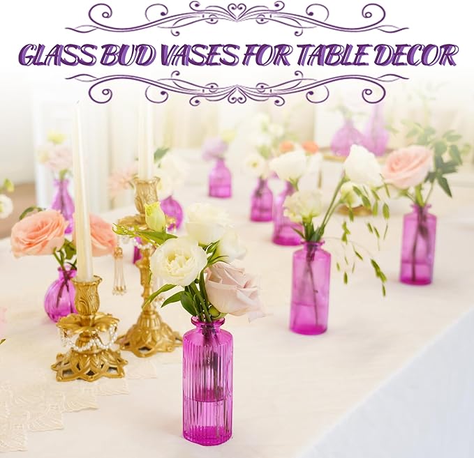24PCS Bud Vases for Decor Cool Hot Pink Small Glass Flower Vase in Bulk Wedding - Image 5
