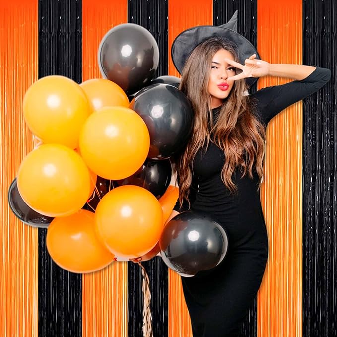 6 Pack Black Orange Foil Fringe Curtains Backdrop, 3.28 x 8.2 Ft Metallic - Image 5