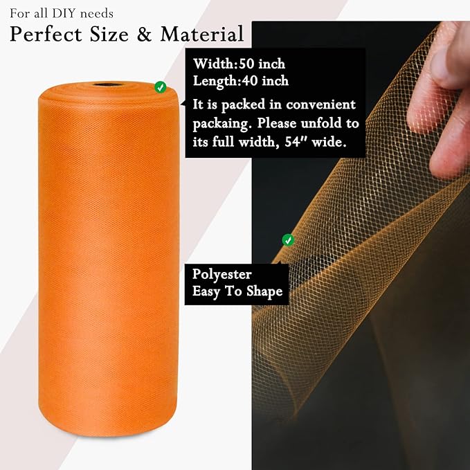 Orange Tulle Fabric Rolls 54 Inch by 40 Yards Tulle Bolt Spool - Image 2