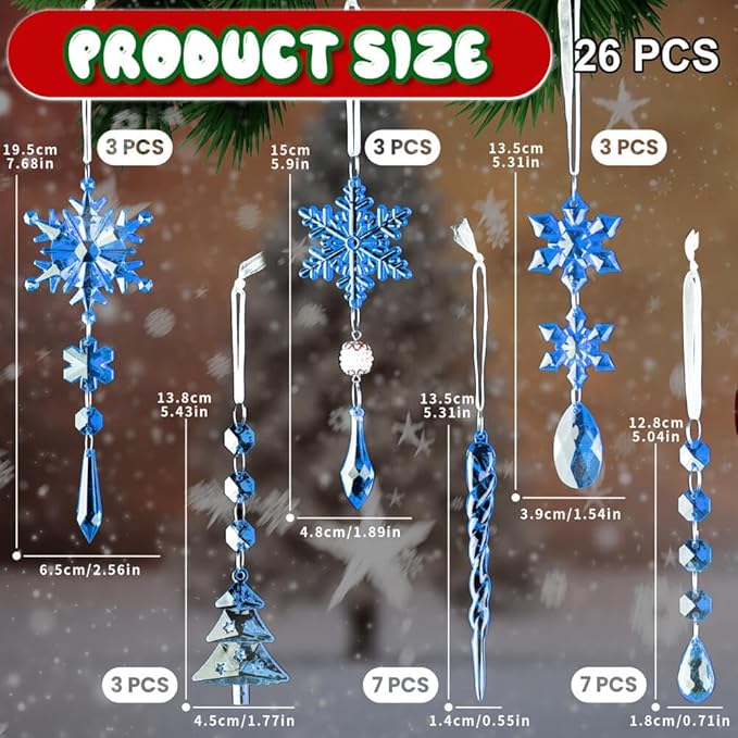 Lanpn 26 Pcs Christmas Ornaments Crystal Christmas Tree Decoration, Hanging - Image 3