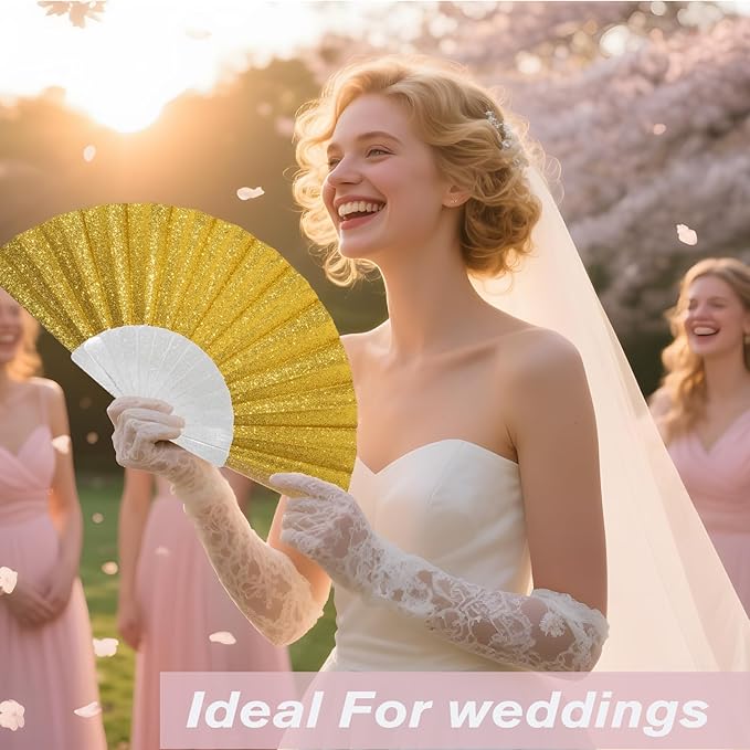 12 Pack Handheld Fan, Folding Hand Glitter Fan - Image 3