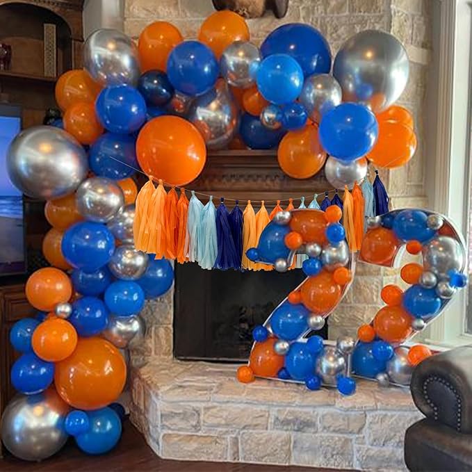 Blue and Orange Tissue Paper Tassel Garland, Tissue Tassel Banner - Image 5