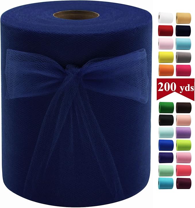 Navy Blue Tulle Fabric Rolls 6 Inch by 200 Yards Fabric Spool Tulle Ribbon by IONTACH