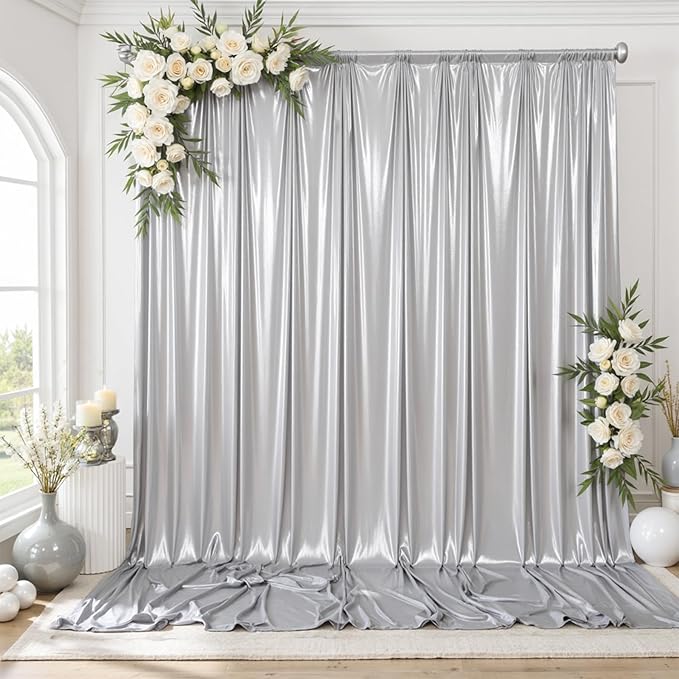 gogoparti 20X10 FT Silver Backdrop Curtain by Gogoparti
