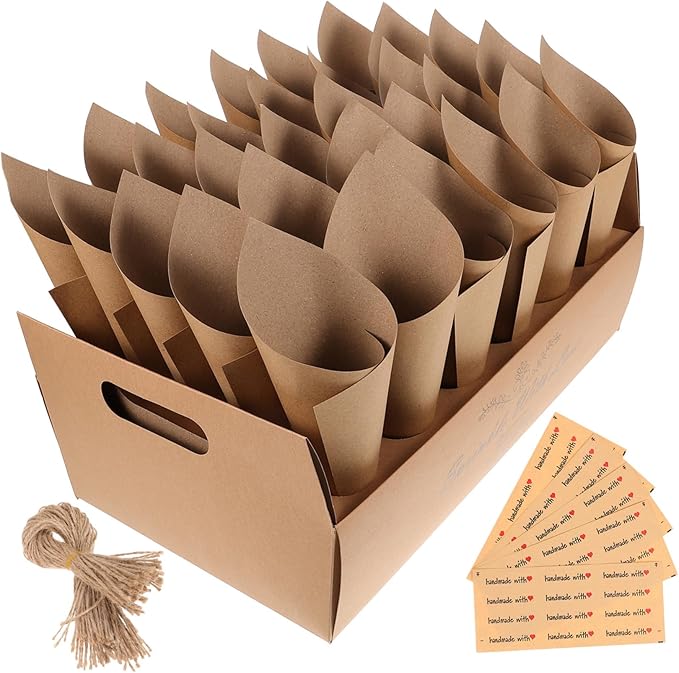 CIMAXIC 30-hole Kraft Paper Cones Box Set Wedding Party Favor Box Confetti Cone by CIMAXIC
