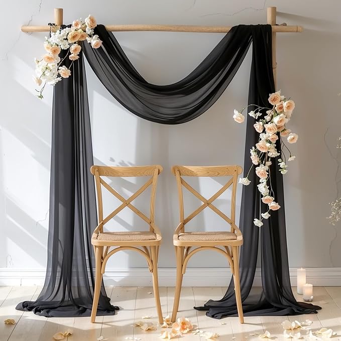 PARTISKY Wedding Arch Draping Fabric 19FT Black Drapery Sheer Curtains - Image 7