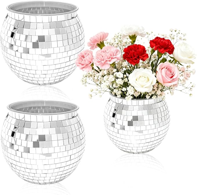 2 Pcs Disco Ball Vases, Office Table Decorations by Unknown
