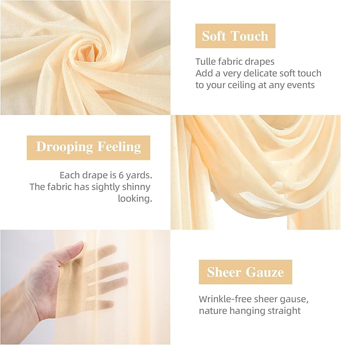 Wedding Arch Draping Fabric, 1 Panel 28" x 19Ft Champagne Sheer Backdrop Curtain - Image 2