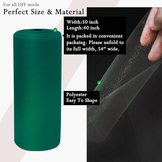 Hunter Green Tulle Fabric Rolls 54 Inch by 40 Yards Tulle Bolt Spool - Image 2