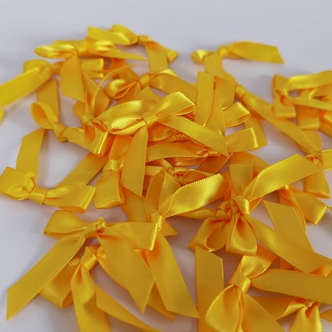 50pcs 1-1/2" Mini Yellow Satin Ribbon Bows Without Twist Ties - Image 7
