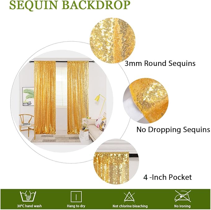ShinyBeauty Gold Sequin Backdrop Curtain Sequin Curtains 4 Panels 4x10ft - Image 7