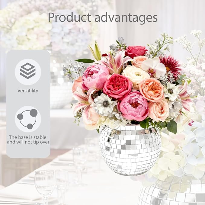 2 Pcs Disco Ball Vases, Office Table Decorations - Image 4