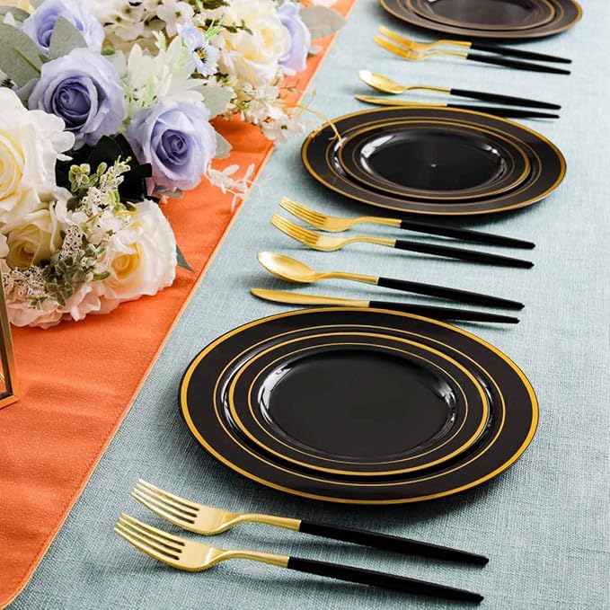 Rubtlamp 96 Pcs Gold Disposable Silverware, Plastic Cutlery, 32Knives - Image 7