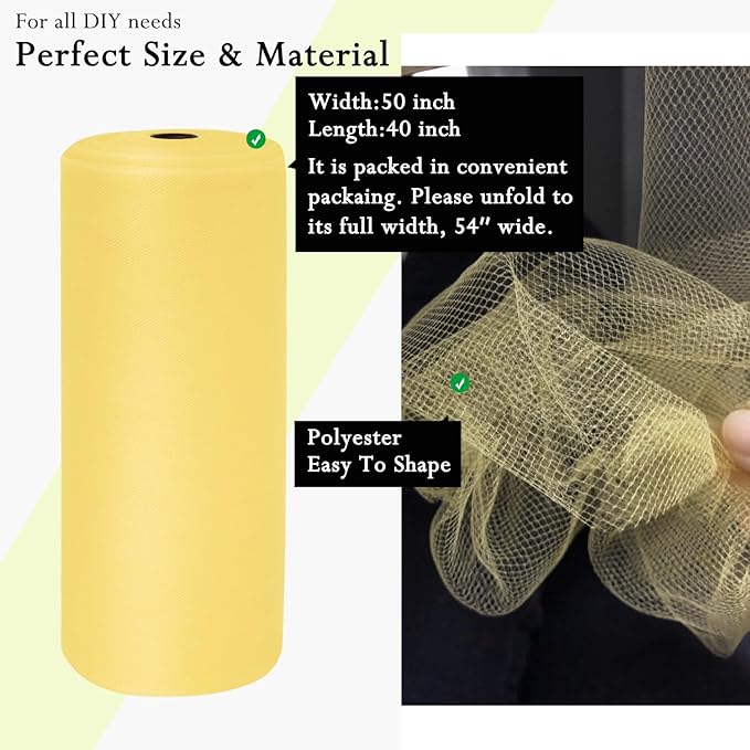 Yellow Cream Tulle Fabric Rolls 54 Inch by 40 Yards Tulle Bolt Spool - Image 2