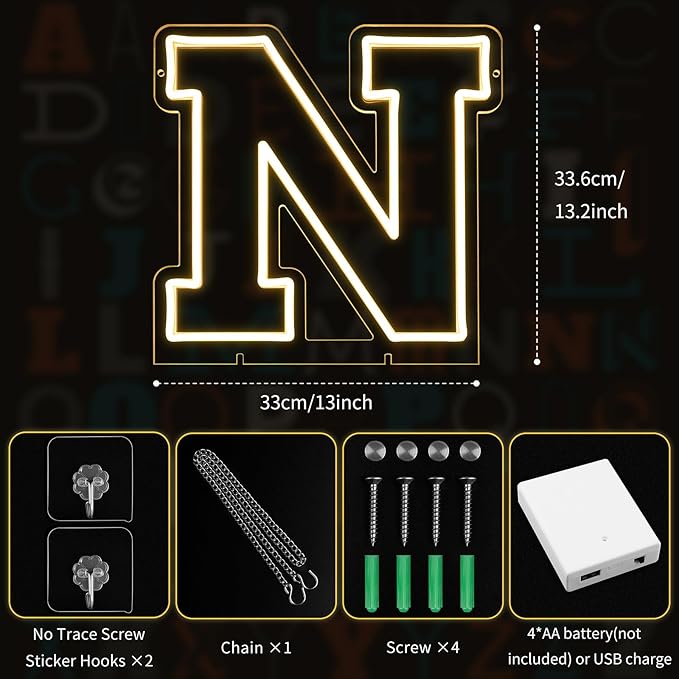 Light Up Letters N, Led Marquee Letter Lights Neon Sign, 13.2" Height - Image 2