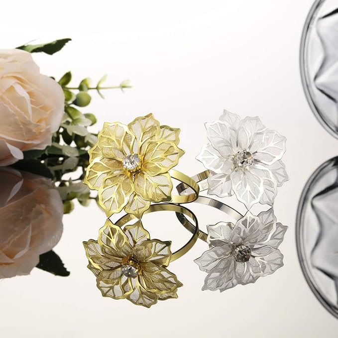 Hotop 12 Pcs Hollow Out Flower Napkin Rings Fall Napkin Ring Holder Metal - Image 3