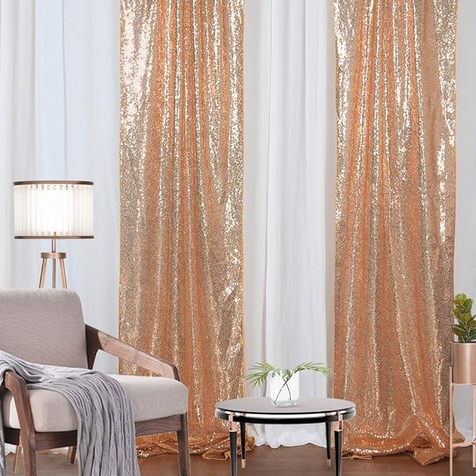 Backdrop Curtain Drapes 2 Panels Rose Gold Party Sequin Background 2FT x 8FT - Image 6