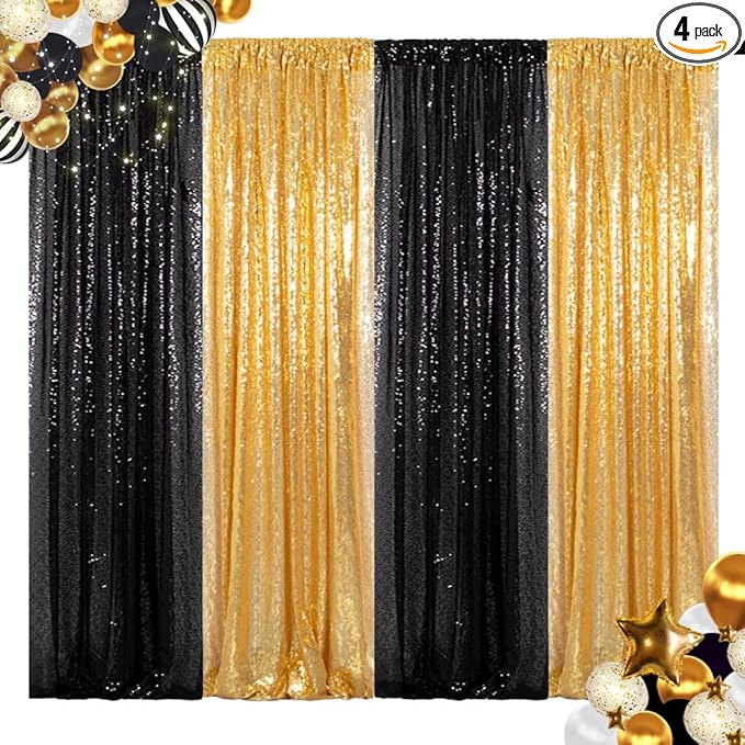 ShinyBeauty Gold and Black Backdrop 2FTx8FT Sequin-Backdrop 4Pieces Photograph by ShinyBeauty