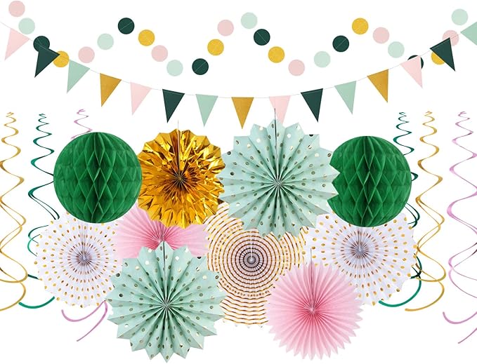 Sage-Green Pink Gold Party-Decorations - Image 5