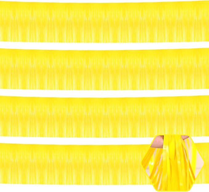 4 Pack 10 Feet Yellow Foil Fringe Garland Metallic Tinsel Streamers Banner Wall by Ferwzsr