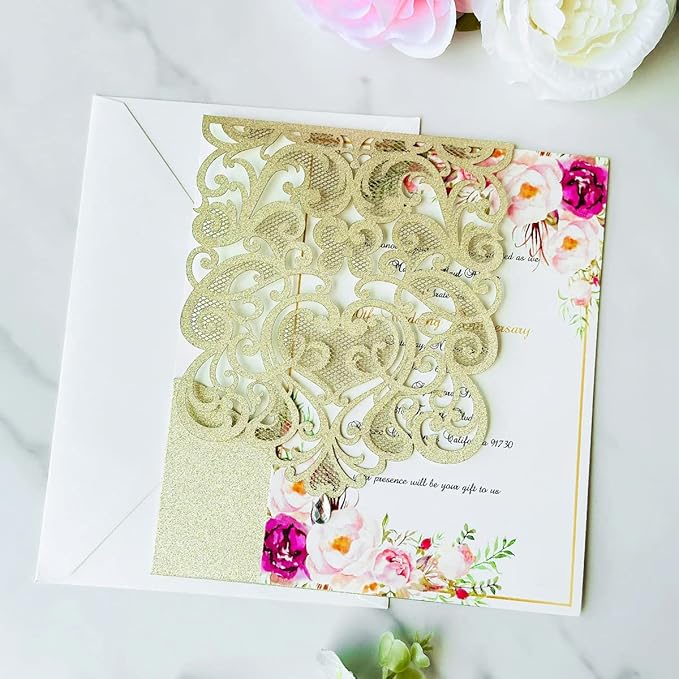 Hosmsua 50PCS Personalized Wedding Invitations Kit 5.12 x 7.3 Laser Cut Hollow - Image 4
