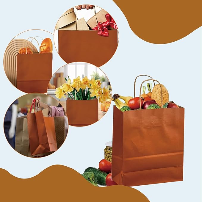 BAG BOX 50 Pack Small 5.9x3.1x8.25 Inch Orange Kraft Paper Gift Bags - Image 6