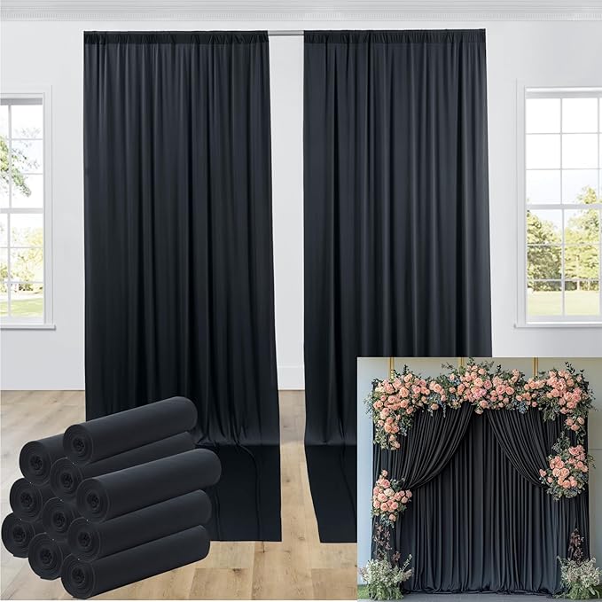 50ftx12ft Wrinkle Free Black Backdrop Curtain, 10 Panels 12FT Height Black by LeegleriTableSkirt